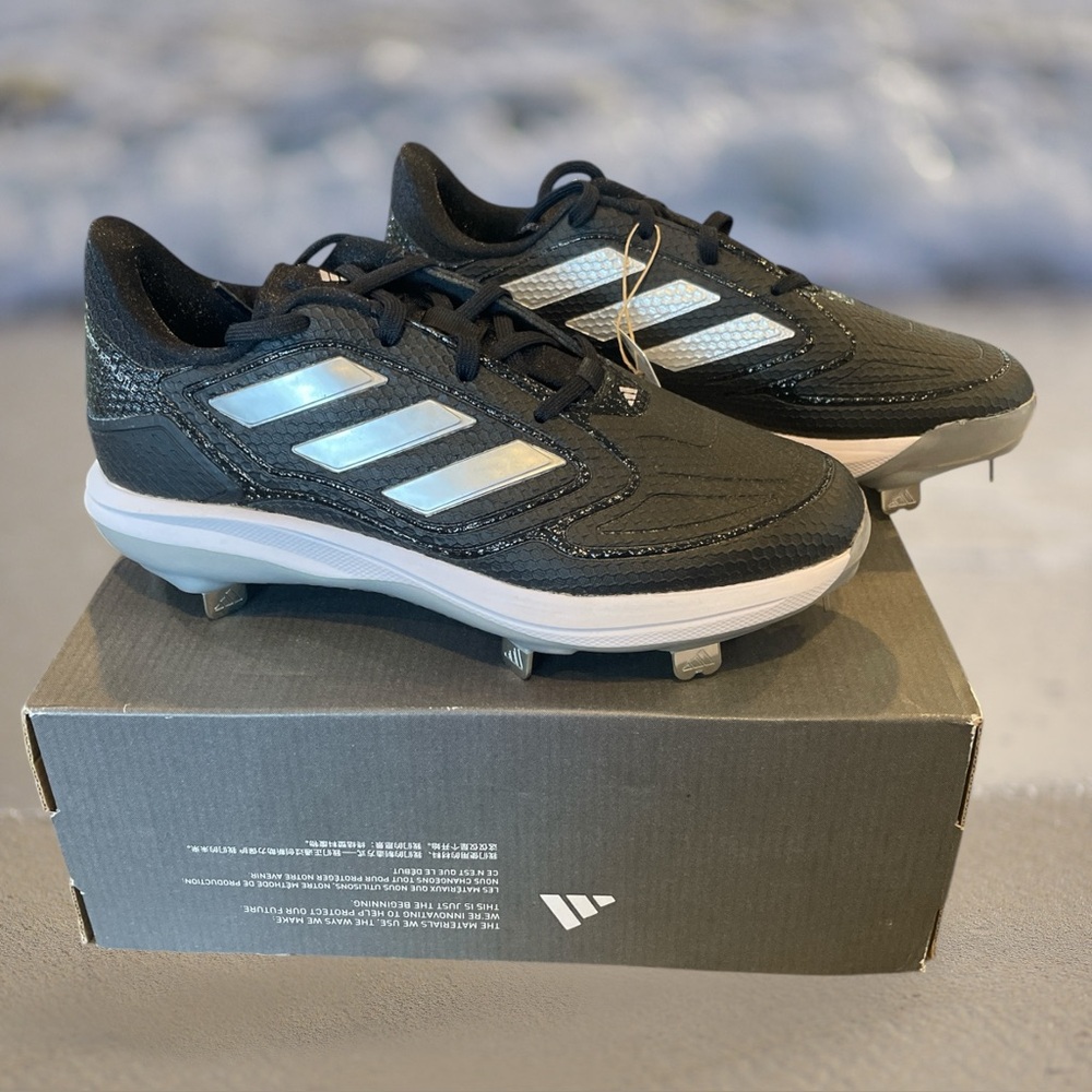 adidas Black Women’s Athletic Cleats with Silver Stripes